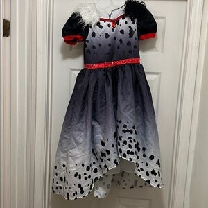 Cruella Deville kids Halloween Costumes Dress faux fur trim 101 Dalmatians movie